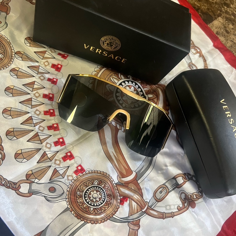 Versace Black and Gold Shield Sunglasses